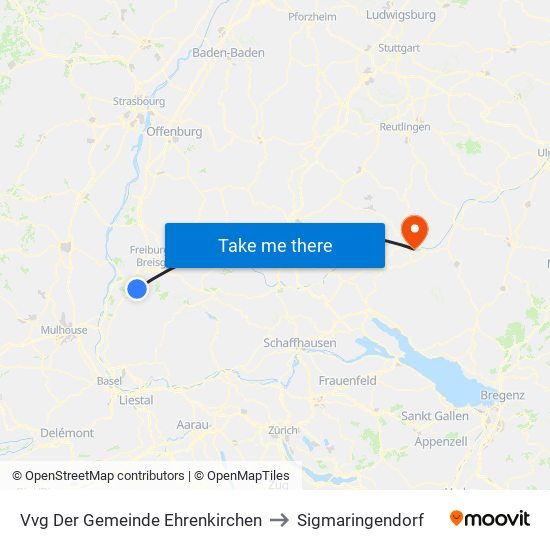 Vvg Der Gemeinde Ehrenkirchen to Sigmaringendorf map