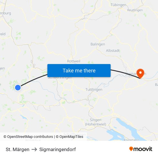 St. Märgen to Sigmaringendorf map