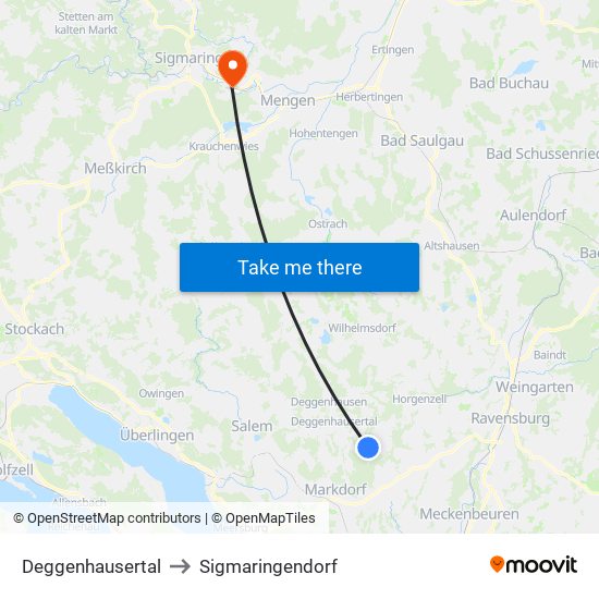 Deggenhausertal to Sigmaringendorf map