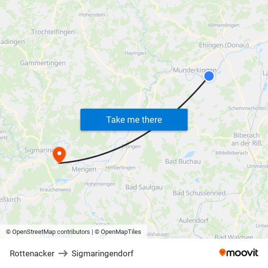 Rottenacker to Sigmaringendorf map