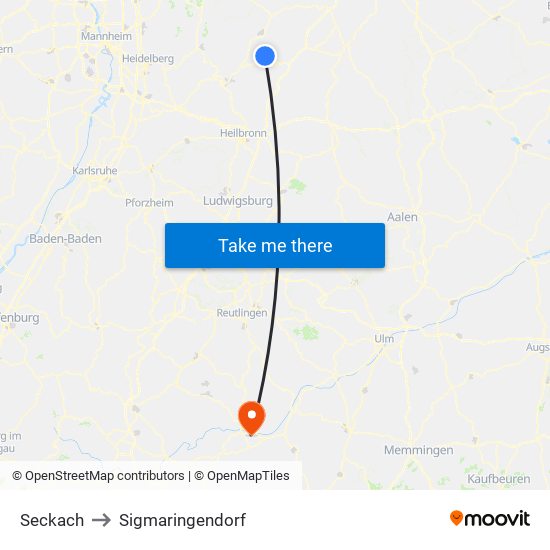 Seckach to Sigmaringendorf map
