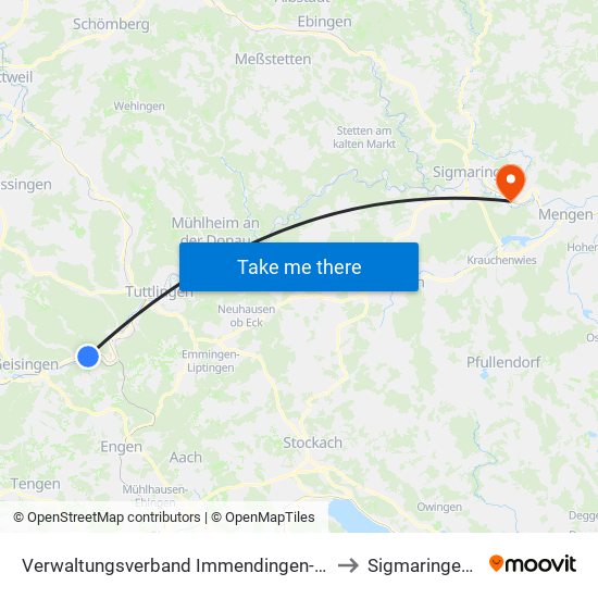 Verwaltungsverband Immendingen-Geisingen to Sigmaringendorf map