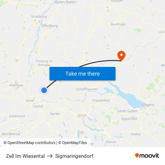 Zell Im Wiesental to Sigmaringendorf map