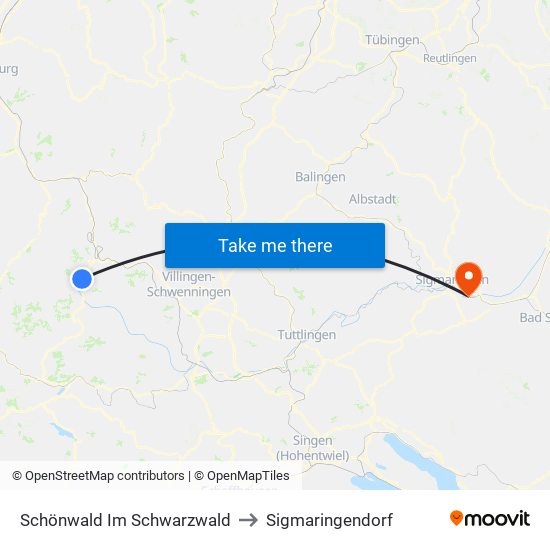 Schönwald Im Schwarzwald to Sigmaringendorf map