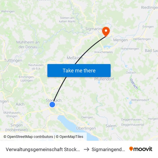 Verwaltungsgemeinschaft Stockach to Sigmaringendorf map