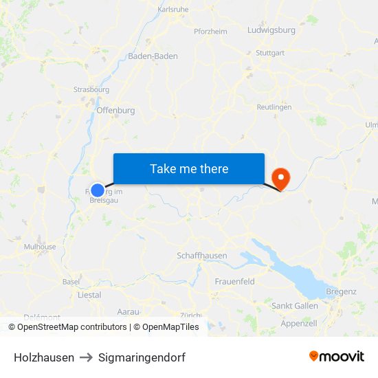 Holzhausen to Sigmaringendorf map