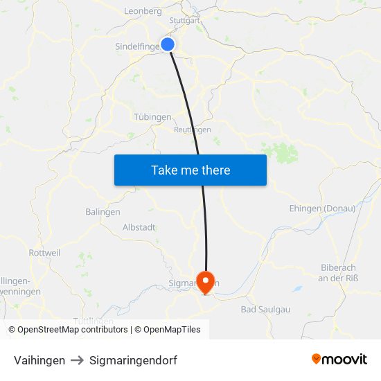 Vaihingen to Sigmaringendorf map