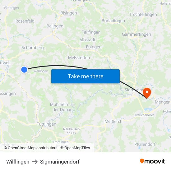 Wilflingen to Sigmaringendorf map