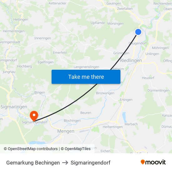 Gemarkung Bechingen to Sigmaringendorf map