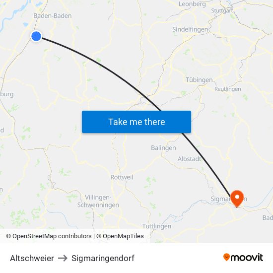 Altschweier to Sigmaringendorf map