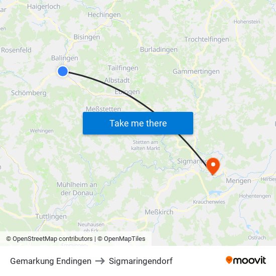 Gemarkung Endingen to Sigmaringendorf map