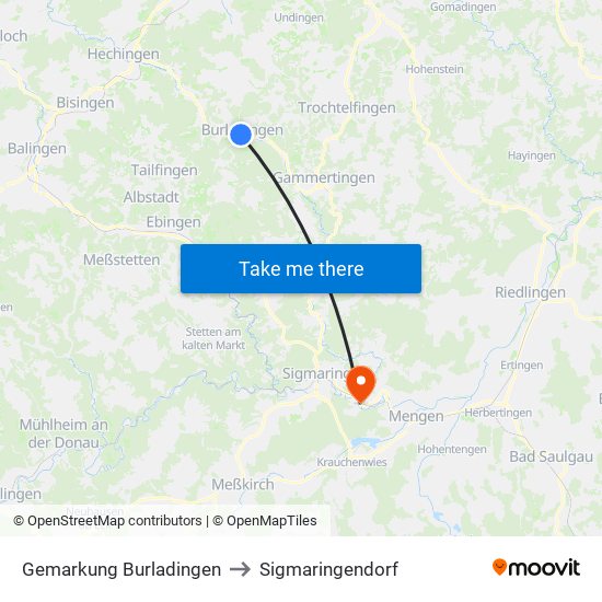 Gemarkung Burladingen to Sigmaringendorf map