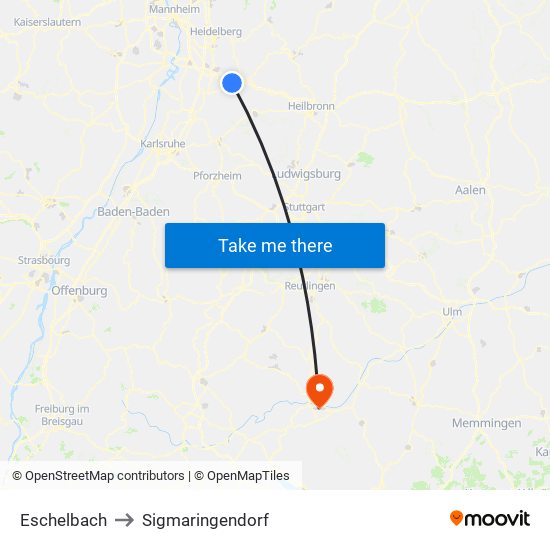 Eschelbach to Sigmaringendorf map