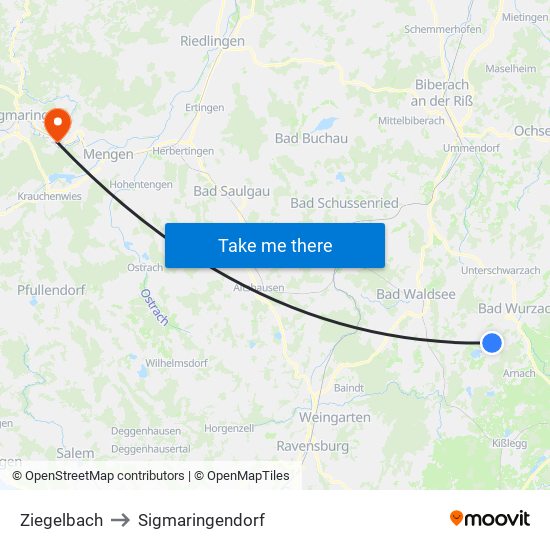 Ziegelbach to Sigmaringendorf map