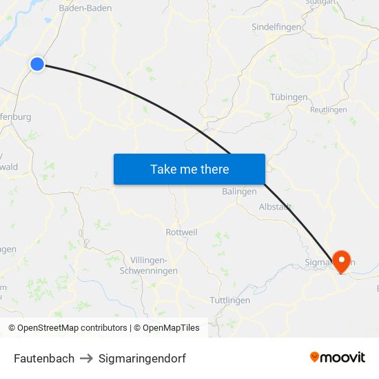 Fautenbach to Sigmaringendorf map