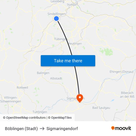 Böblingen (Stadt) to Sigmaringendorf map