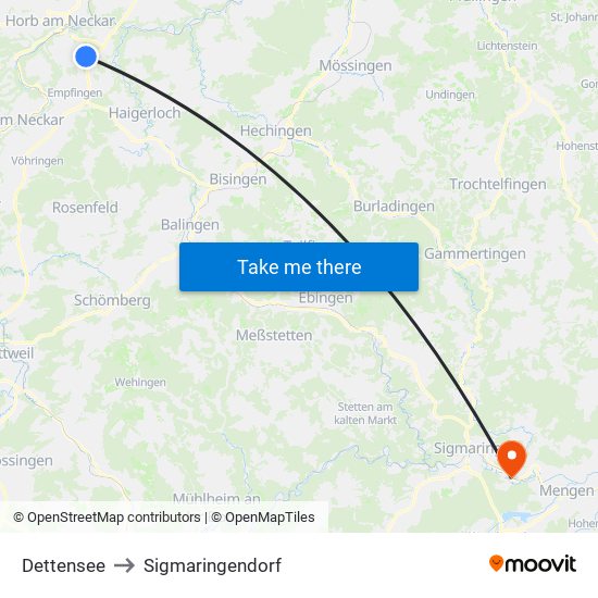 Dettensee to Sigmaringendorf map