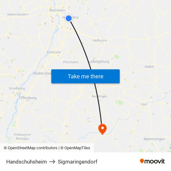 Handschuhsheim to Sigmaringendorf map