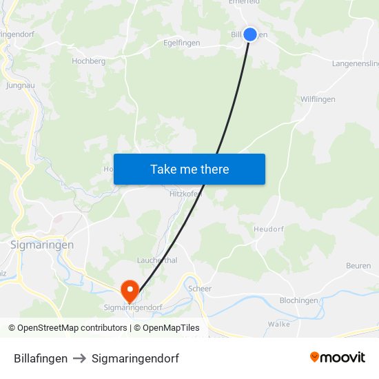 Billafingen to Sigmaringendorf map