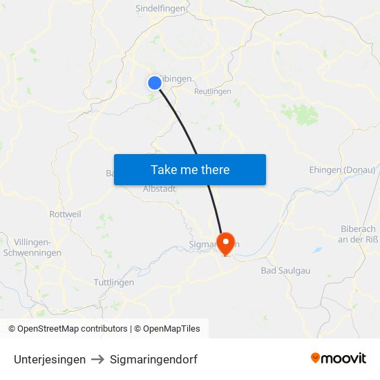 Unterjesingen to Sigmaringendorf map