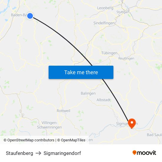 Staufenberg to Sigmaringendorf map