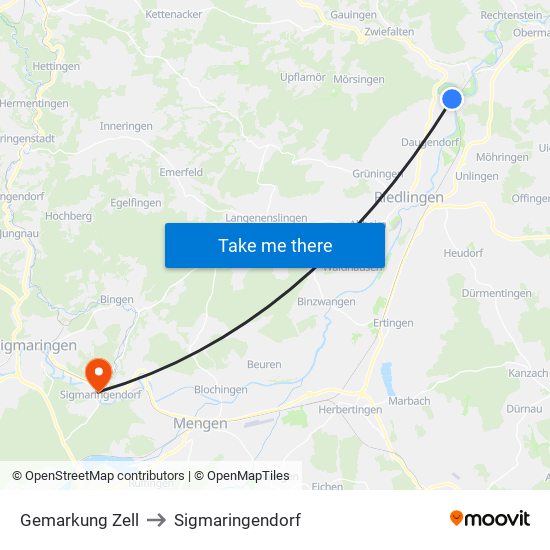 Gemarkung Zell to Sigmaringendorf map