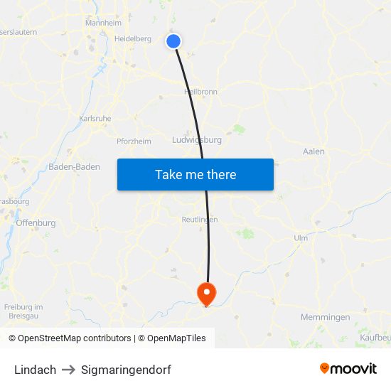 Lindach to Sigmaringendorf map