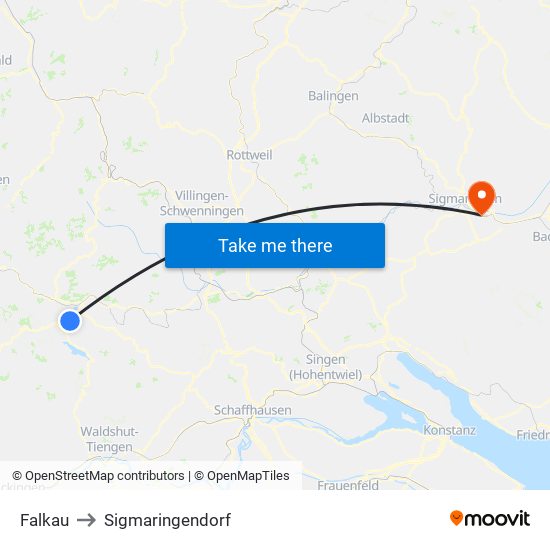 Falkau to Sigmaringendorf map