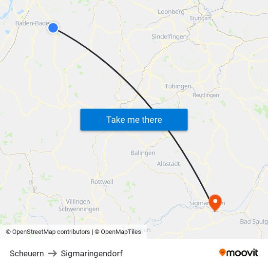 Scheuern to Sigmaringendorf map