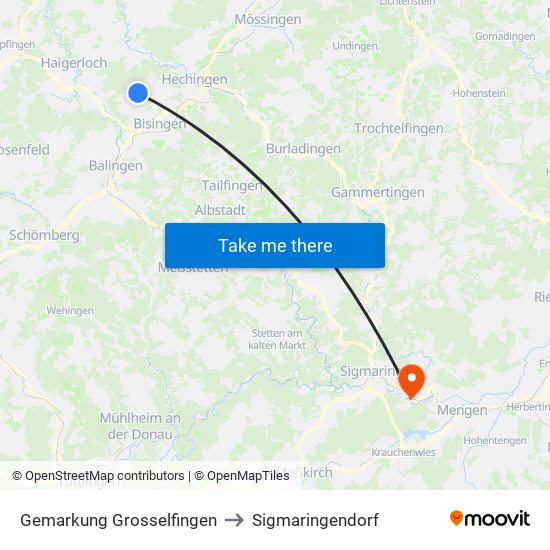 Gemarkung Grosselfingen to Sigmaringendorf map