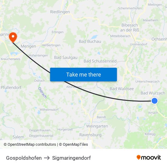 Gospoldshofen to Sigmaringendorf map