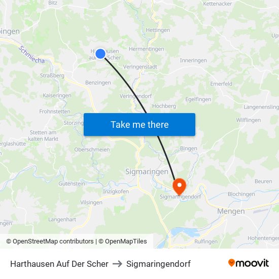 Harthausen Auf Der Scher to Sigmaringendorf map