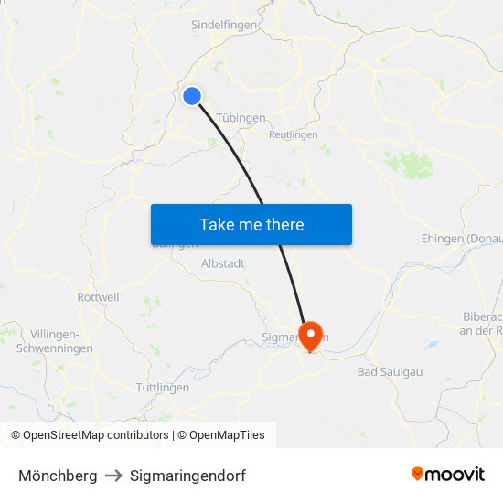 Mönchberg to Sigmaringendorf map