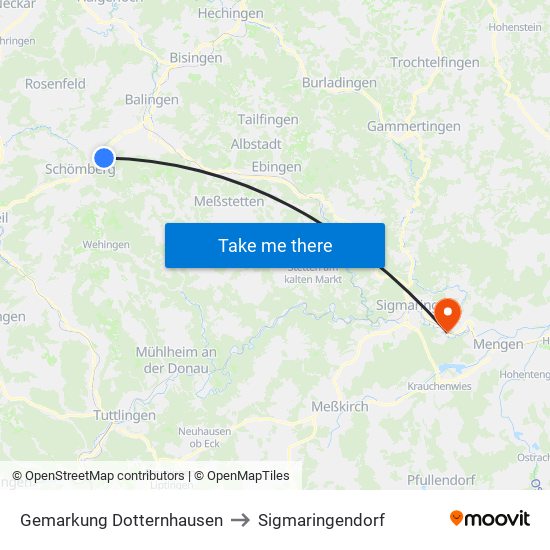 Gemarkung Dotternhausen to Sigmaringendorf map