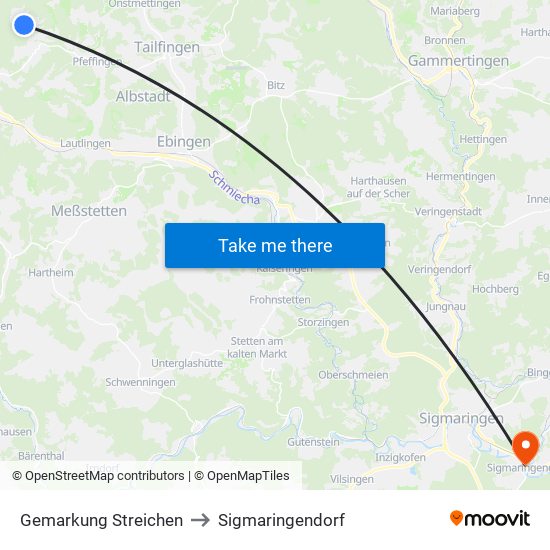Gemarkung Streichen to Sigmaringendorf map