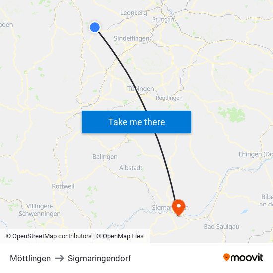 Möttlingen to Sigmaringendorf map