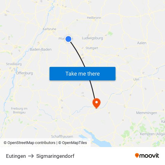 Eutingen to Sigmaringendorf map