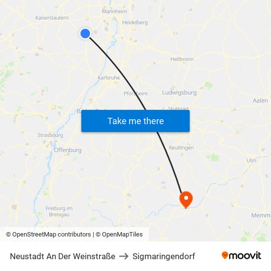 Neustadt An Der Weinstraße to Sigmaringendorf map