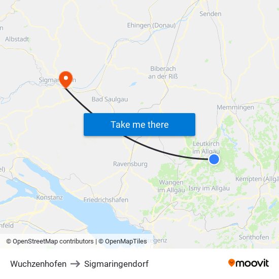 Wuchzenhofen to Sigmaringendorf map