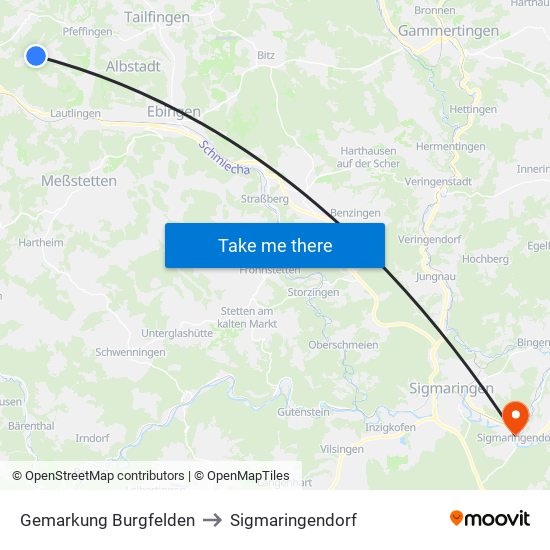 Gemarkung Burgfelden to Sigmaringendorf map