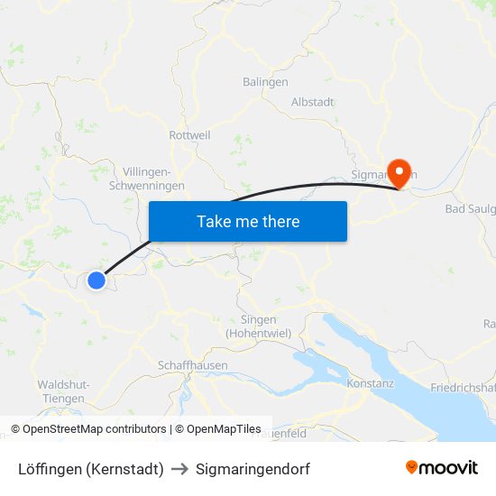 Löffingen (Kernstadt) to Sigmaringendorf map