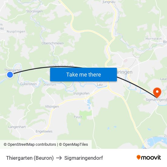 Thiergarten (Beuron) to Sigmaringendorf map