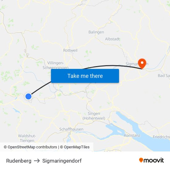 Rudenberg to Sigmaringendorf map