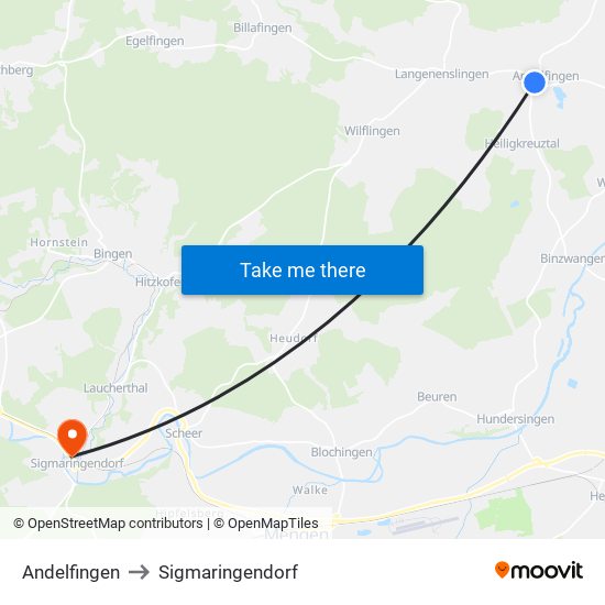 Andelfingen to Sigmaringendorf map