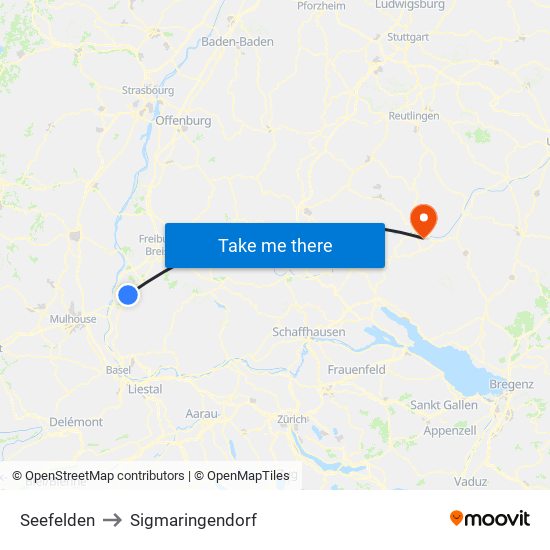 Seefelden to Sigmaringendorf map