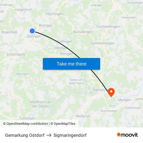 Gemarkung Ostdorf to Sigmaringendorf map