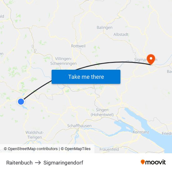 Raitenbuch to Sigmaringendorf map