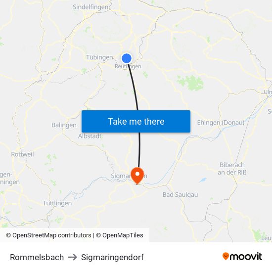 Rommelsbach to Sigmaringendorf map