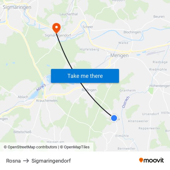 Rosna to Sigmaringendorf map