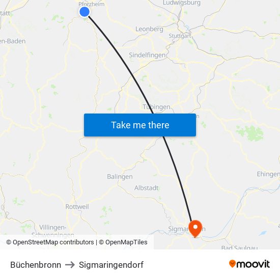 Büchenbronn to Sigmaringendorf map